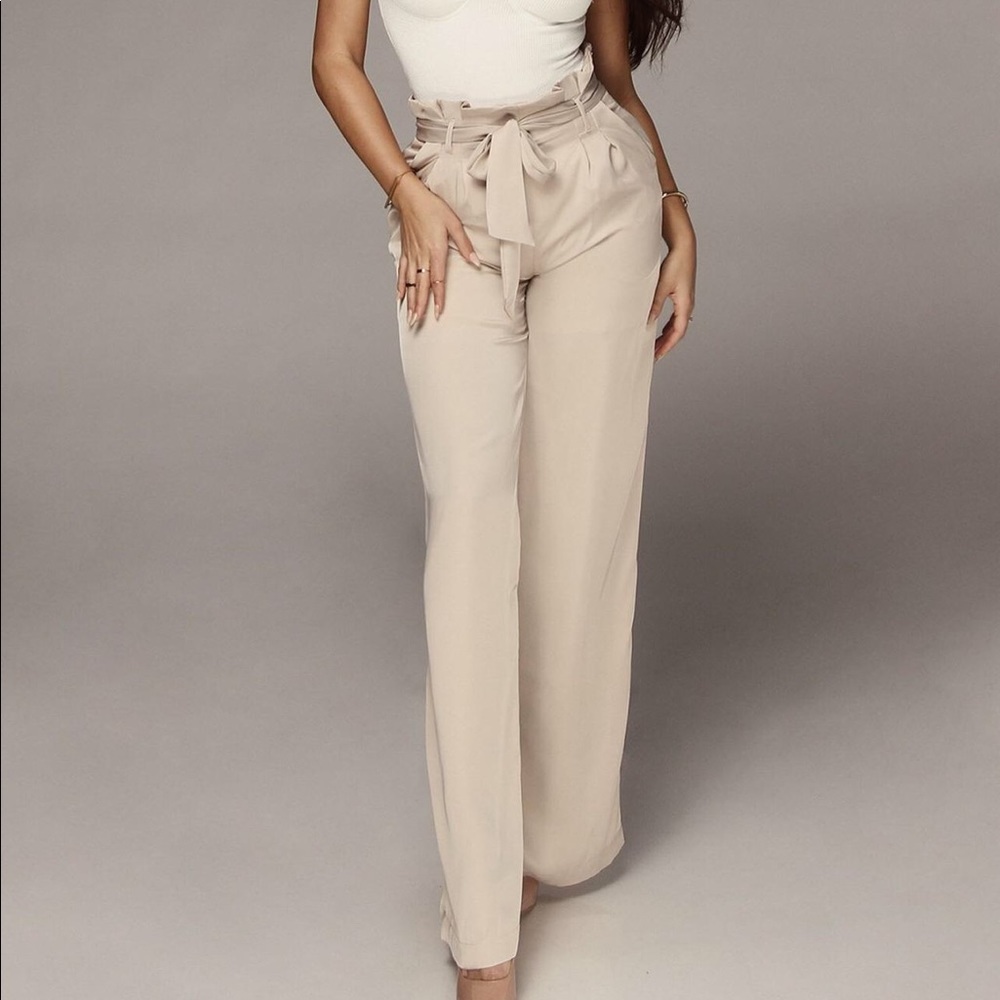 Jluxlabel Sand Silked Tulip Tie Trousers M